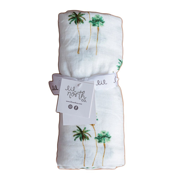 Lil North Bamboo and Cotton Blend Muslin Swaddle Blanket - Palm Trees