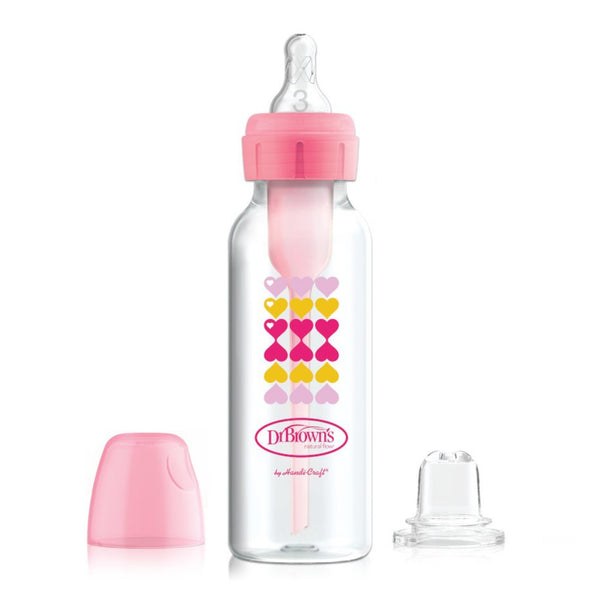 Dr. Brown's Natural Flow Anti-Colic Options+ Narrow Sippy Bottle - Pink Hearts (8 oz)