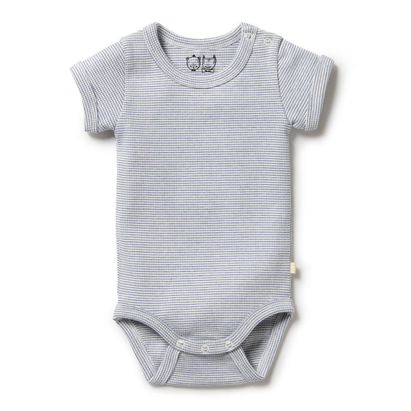 Wilson+Frenchy Organic Cotton Striped Short Sleeve Onesie - Rain Drop (Petit Baby, Up to 3.5 Kg)