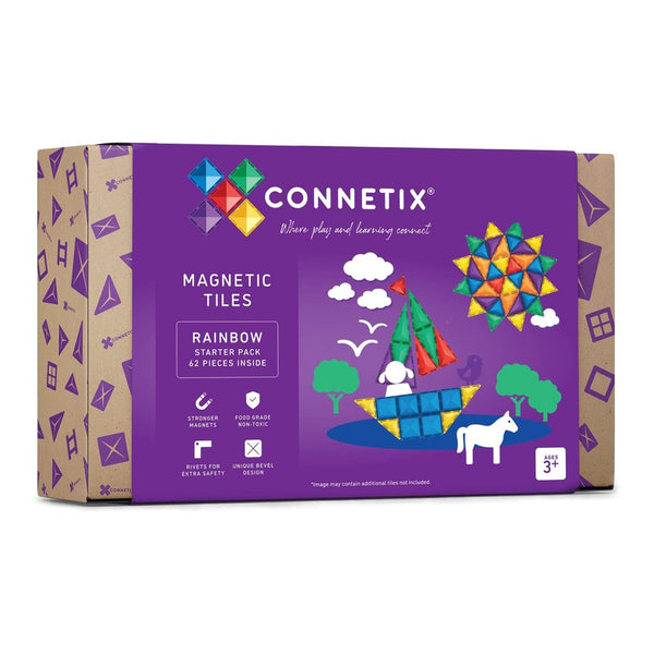Connetix 62-Piece Magnetic Tiles Starter Pack - Rainbow