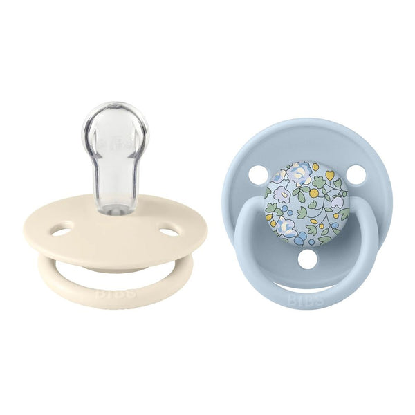 Bibs Pacifier X Liberty 2-Pack De Lux Silicone Pacifiers - Eloise Baby Blue Mix (Size 1, 0-6 Months)