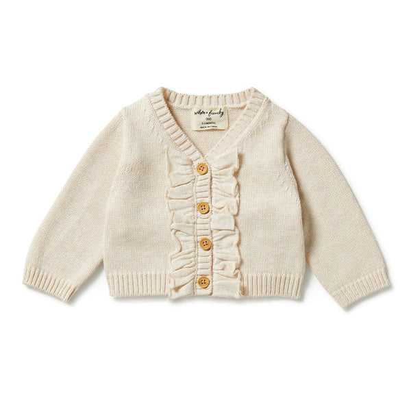 Wilson+Frenchy Knitted Ruffle Cardigan - Sand Melange (0-3 Months, 4-6 Kg)