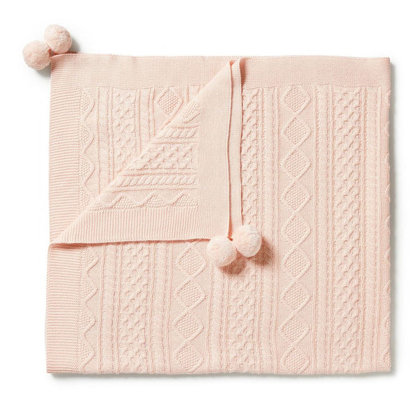 Wilson+Frenchy Knitted Mini Cable Blanket - Blush