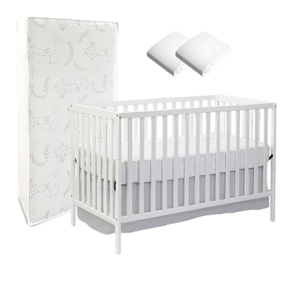 Dear-Born Baby Skyler Crib Bundle with Mattress and Crib Sheets - White