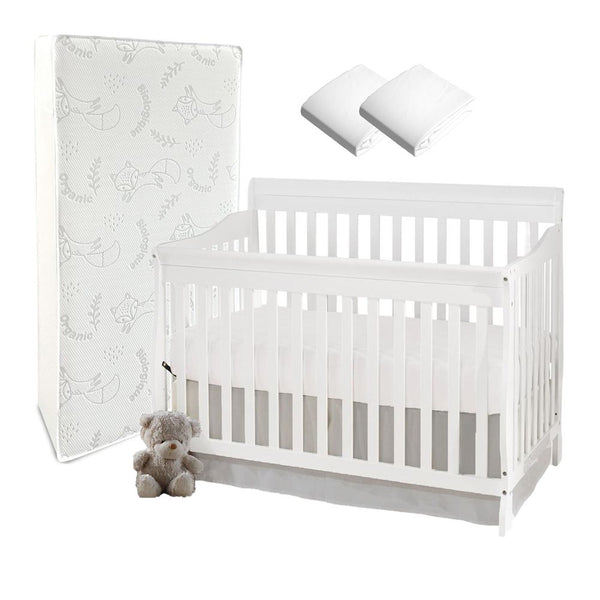 Dear-Born Baby Finley Crib Bundle with Mattress and Crib Sheets - White