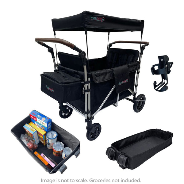 Famileasy Rider 4-Seat Stroller Wagon and Accessories Bundle - Jet Black