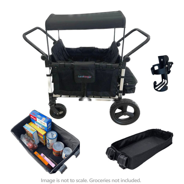 Famileasy Living 4-Seat Luxury All-Terrain Stroller Wagon and Accessories Bundle - Jet Black