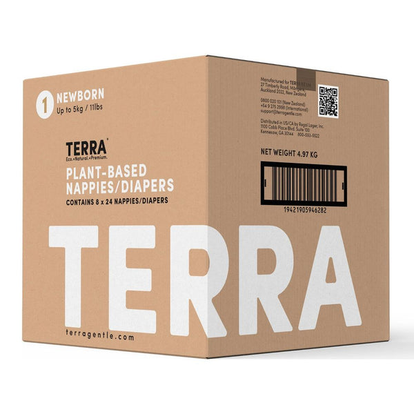 Terra 8-Pack Natural Plant-Based Eco-Friendly Diapers - 192 diapers, 24 count per pack (Size 1, Newborn)