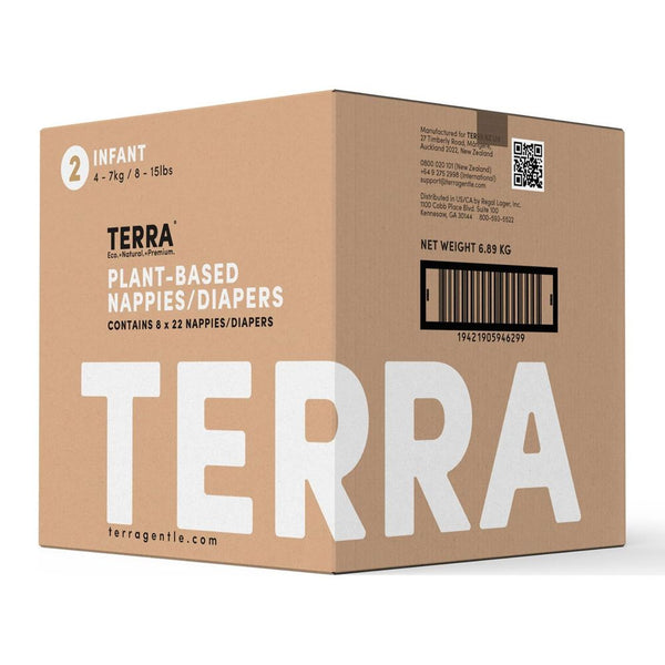 Terra 8-Pack Natural Plant-Based Eco-Friendly Diapers - 176 diapers, 22 count per pack (Size 2, Infant)