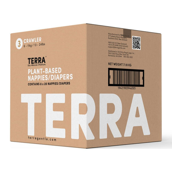 Terra 8-Pack Natural Plant-Based Eco-Friendly Diapers - 160 diapers, 20 count per pack (Size 3, Crawler)