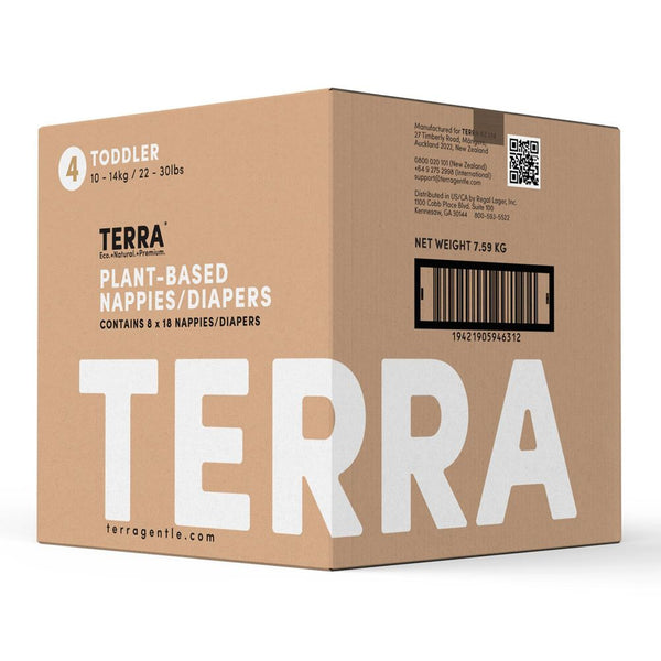 Terra 8-Pack Natural Plant-Based Eco-Friendly Diapers - 144 diapers, 18 count per pack (Size 4, Toddler)