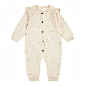 Petit Lem Organic Cotton Pointelle-Knit Playsuit Beige 9-12 Months Fall Winter 2024