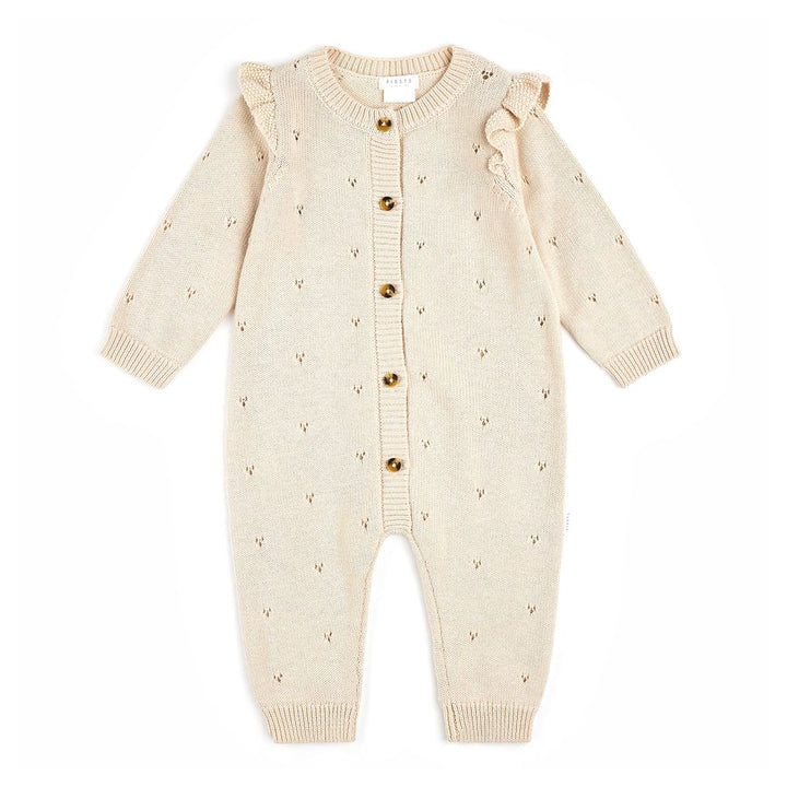 Petit Lem Organic Cotton Pointelle-Knit Playsuit Beige 9-12 Months Fall Winter 2024
