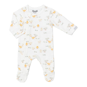 Coccoli Cotton-Modal Zippered Footie Sleeper Chicks on Cream (Discontinued) 1 Month (8-10 lbs)