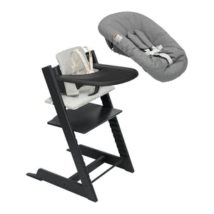 Stokke Tripp Trapp High Chair2 with Nordic Grey Cushion Newborn Set and Tray Black Anthracite