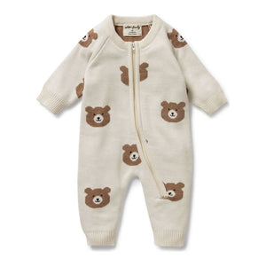 Wilson+Frenchy Organic Knitted Jacquard Growsuit Beary Cute Newborn