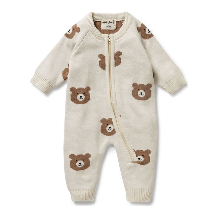 Wilson+Frenchy Organic Knitted Jacquard Growsuit Beary Cute 0-3 Months
