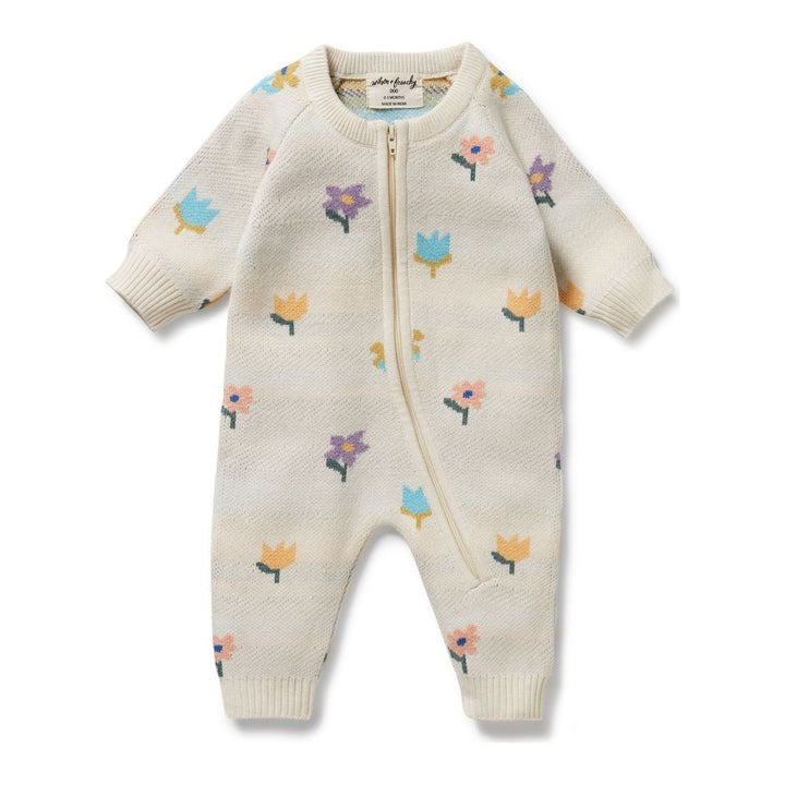 Wilson+Frenchy Organic Knitted Jacquard Growsuit Flower Pop Newborn