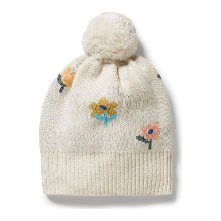 Wilson+Frenchy Organic Knitted Jacquard Hat Flower Pop MD (3-6 Months)