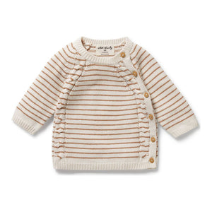 Wilson+Frenchy Organic Knitted Striped Kimono Cardigan - Cinnamon Newborn
