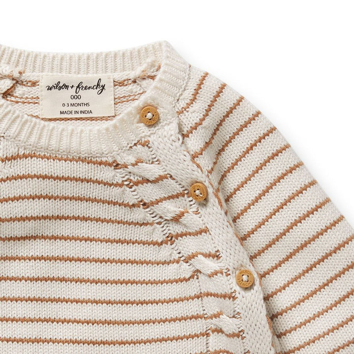 Wilson+Frenchy Organic Knitted Striped Kimono Cardigan - Cinnamon