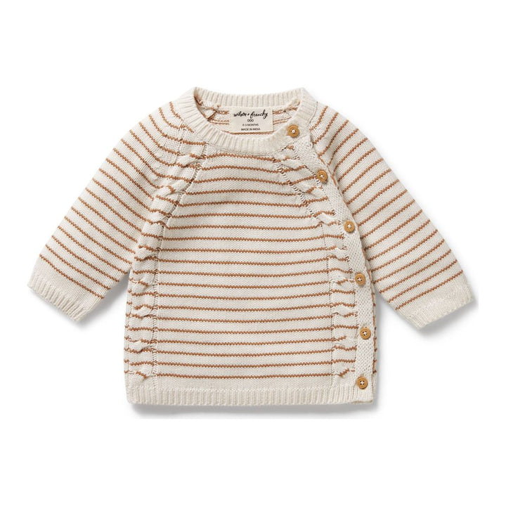 Wilson+Frenchy Organic Knitted Striped Kimono Cardigan - Cinnamon 0-3 Months