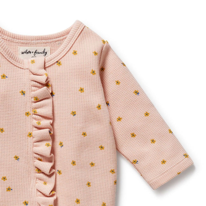 Wilson+Frenchy Organic Waffle Ruffle Zipsuit - Little Fleur
