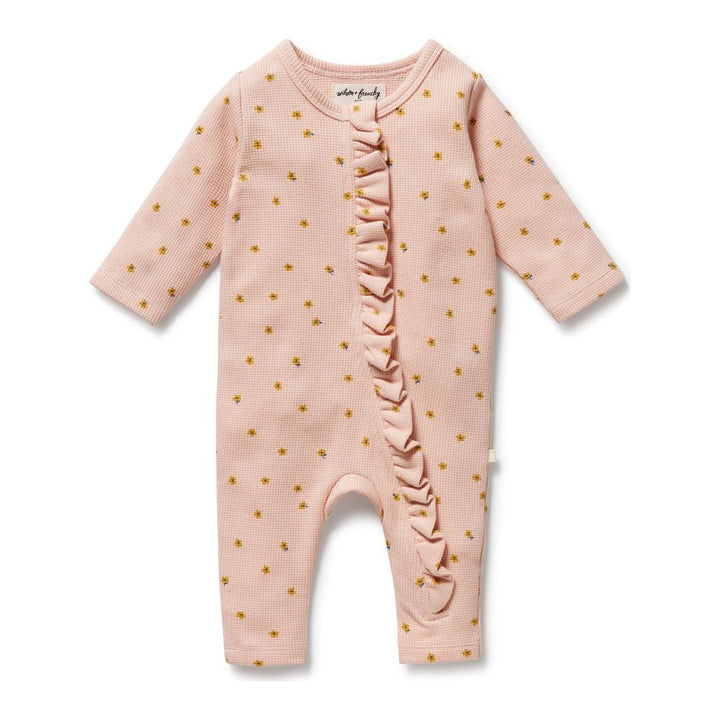 Wilson+Frenchy Organic Waffle Ruffle Zipsuit - Little Fleur 6-12 Months