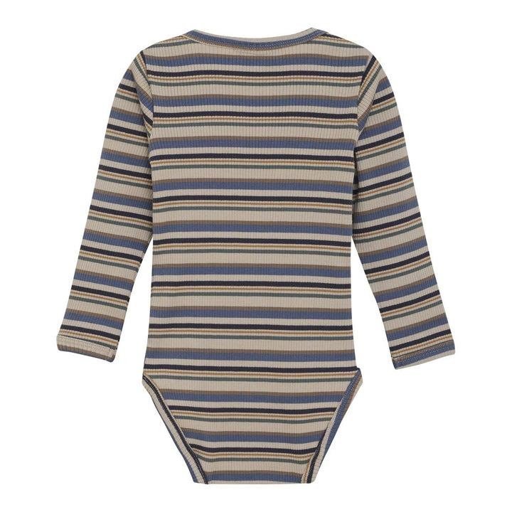 Minymo Long-Sleeve Rib Bodysuit - China Blue Stripes