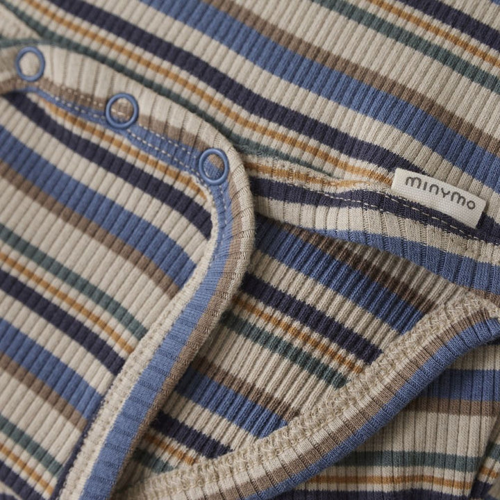Minymo Long-Sleeve Rib Bodysuit - China Blue Stripes