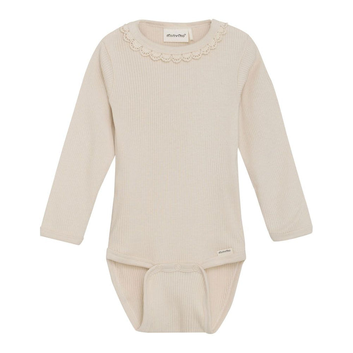 Minymo Long-Sleeve Rib Bodysuit - Sandshell 1 Month