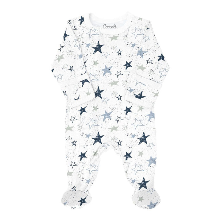Coccoli Cotton-Modal Zippered Footie Sleeper Stars on Cream 3 Months (11-13 lbs)