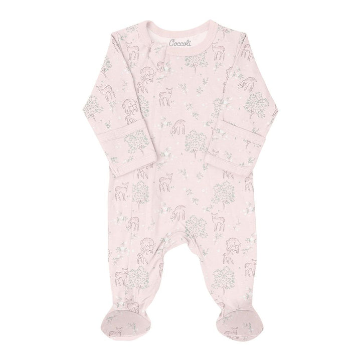 Coccoli Cotton-Modal Zippered Footie Sleeper Fawn on Pink 6 Months (14-16 lbs)