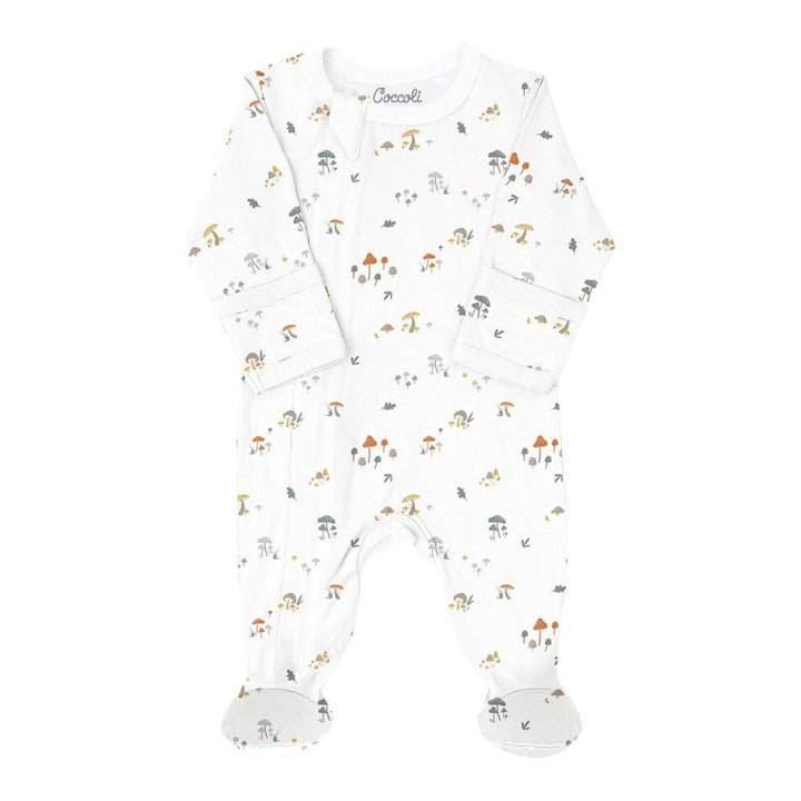 Coccoli Cotton-Modal Zippered Footie Sleeper Mushrooms on Cream 9 Months (17-20 lbs)