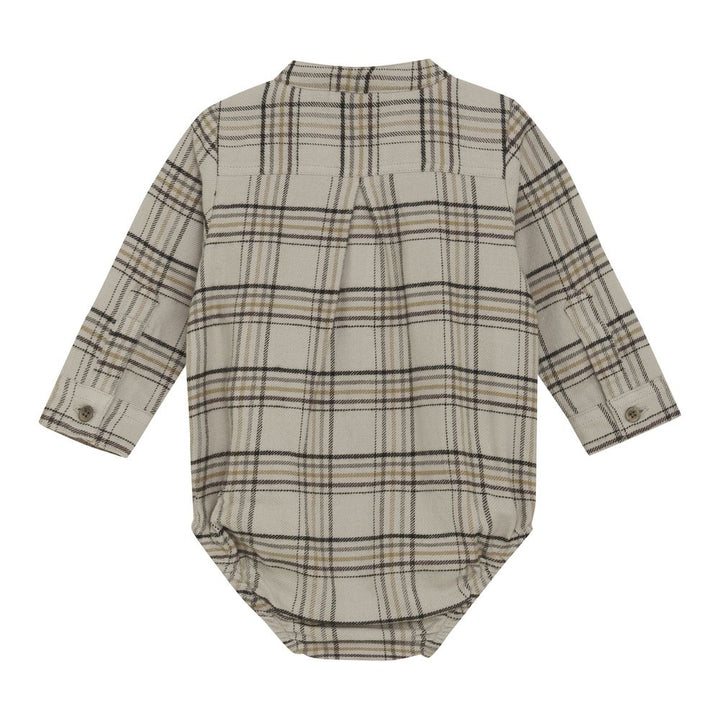 Minymo Long-Sleeve Checkered Bodysuit - Oxford Tan