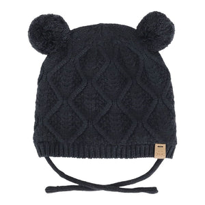 Calikids Cashmere-Feel Knit Soft Touch Pom Pom Winter Hat Black Ink XS (0-3 Months)