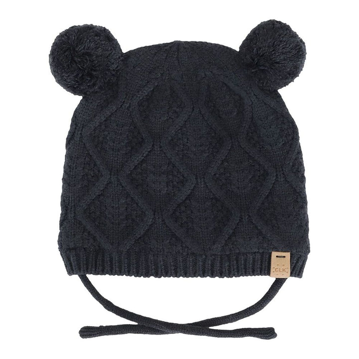 Calikids Cashmere-Feel Knit Soft Touch Pom Pom Winter Hat Black Ink LG (18-36 Months)