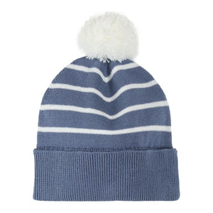 Petit Lem Organic Cotton Knitted Hat in Striped Denim Blue 3-6 Months