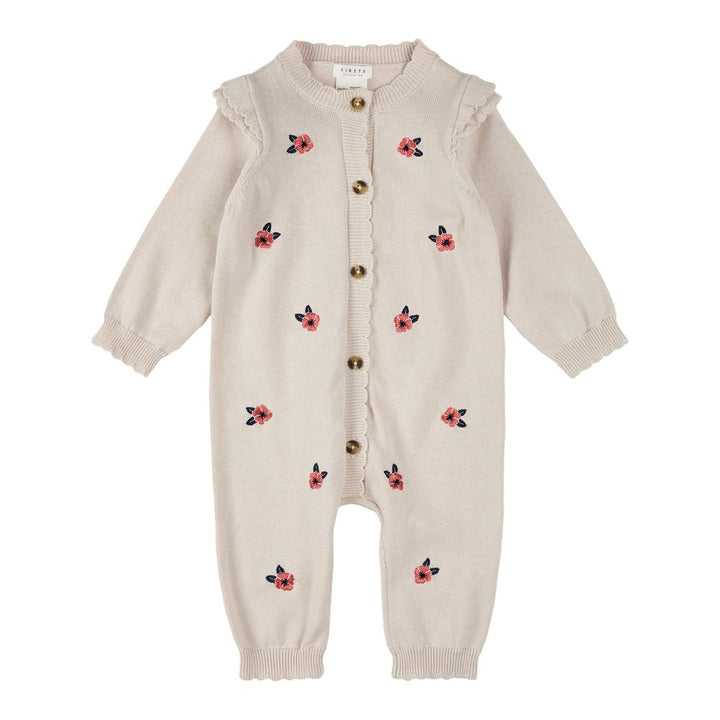 Petit Lem Organic Cotton Knitted Playsuit in Poppy Print on Beige 9-12 Months