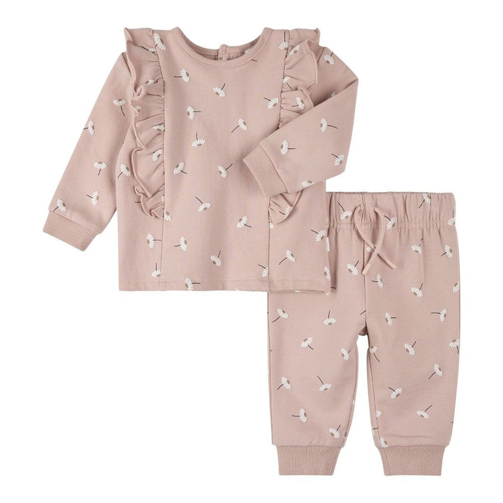 Petit Lem Organic Cotton 2-Piece Outfit Set in Daisy Print on Rose 6 Months