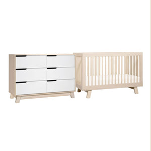Babyletto Hudson 3-in-1 Convertible Crib & Double Dresser Nursery Furniture Set - Washed Natural/Washed Natural & White Default Title