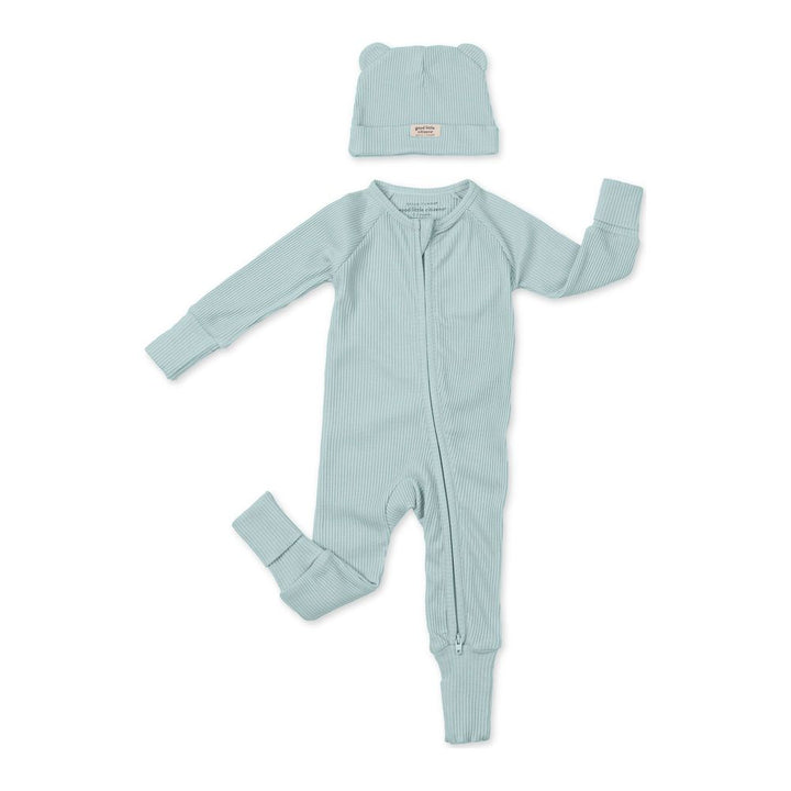 Good Little Citizens Rib Zip Fit Footie Sleeper & Beanie Set Fog 3-6 Months