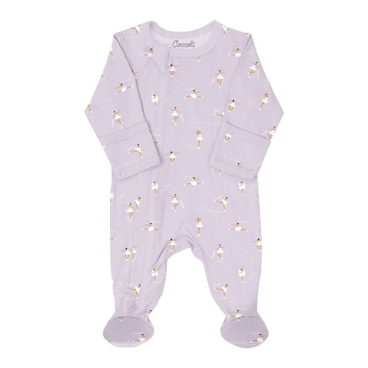Coccoli Modal Zippered Footie Sleeper - Figure Skaters on Purple 1 Month (8-10 lbs)
