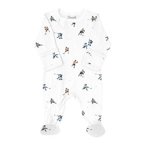 Coccoli Cotton-Modal Zippered Footie Sleeper - Hockey Players on Cream Newborn (6-7 lbs)