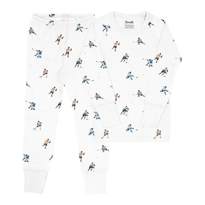 Coccoli Cotton-Modal Long Sleeve Pyjamas - Hockey Players on Cream 3 Years (30-34 lbs)
