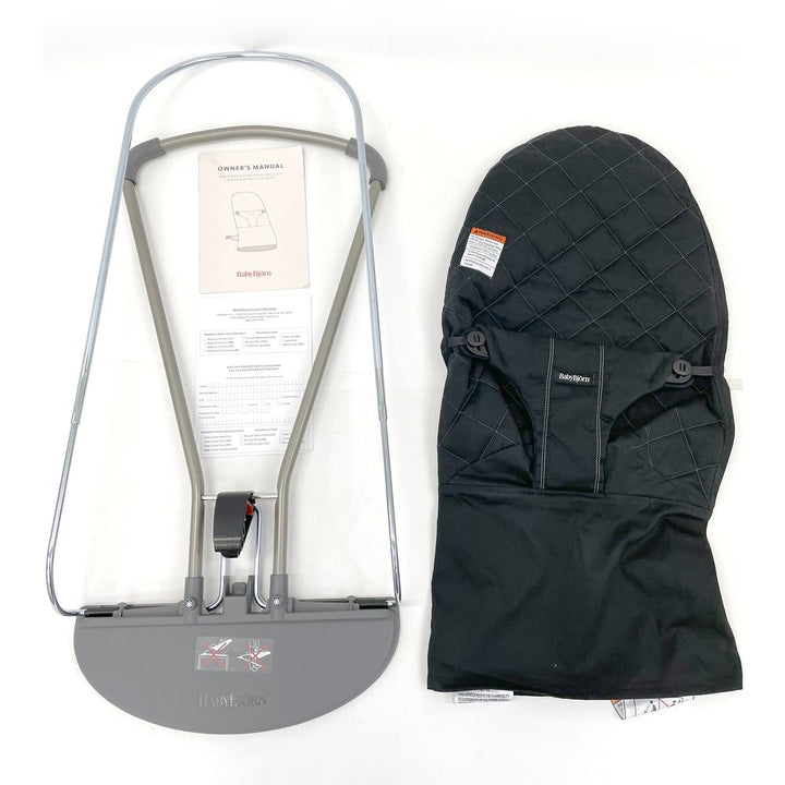 BabyBjorn Bouncer Bliss in Woven Fabric - Classic Quilt, Black on Dark Grey Frame (97947) (Open Box)