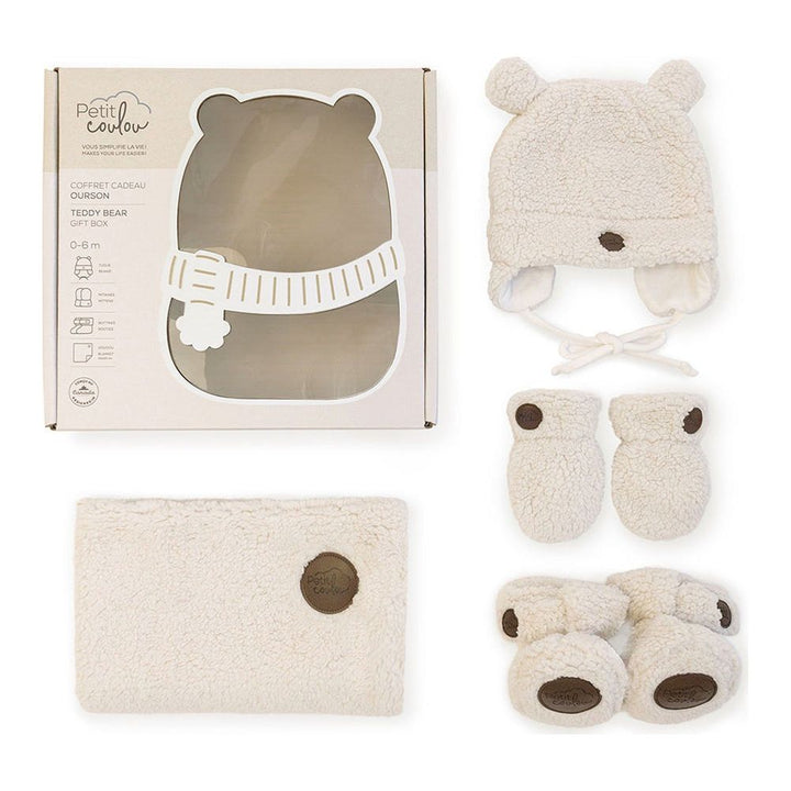 Petit Coulou Sherpa Teddy Bear Baby Gift Box - Cream