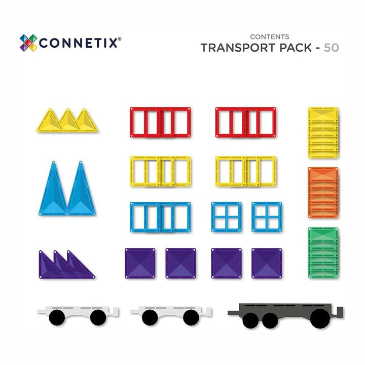 Connetix 50-Piece Magnetic Tiles Transport Pack - Rainbow