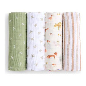 Aden + Anais 4-Pack Essential Cotton Muslin Swaddles Sage Woodland