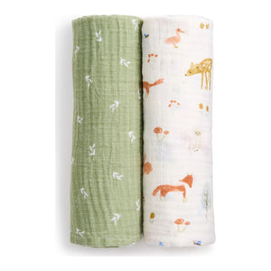 Aden + Anais 2-Pack Essential Cotton Muslin Swaddles Sage Woodland